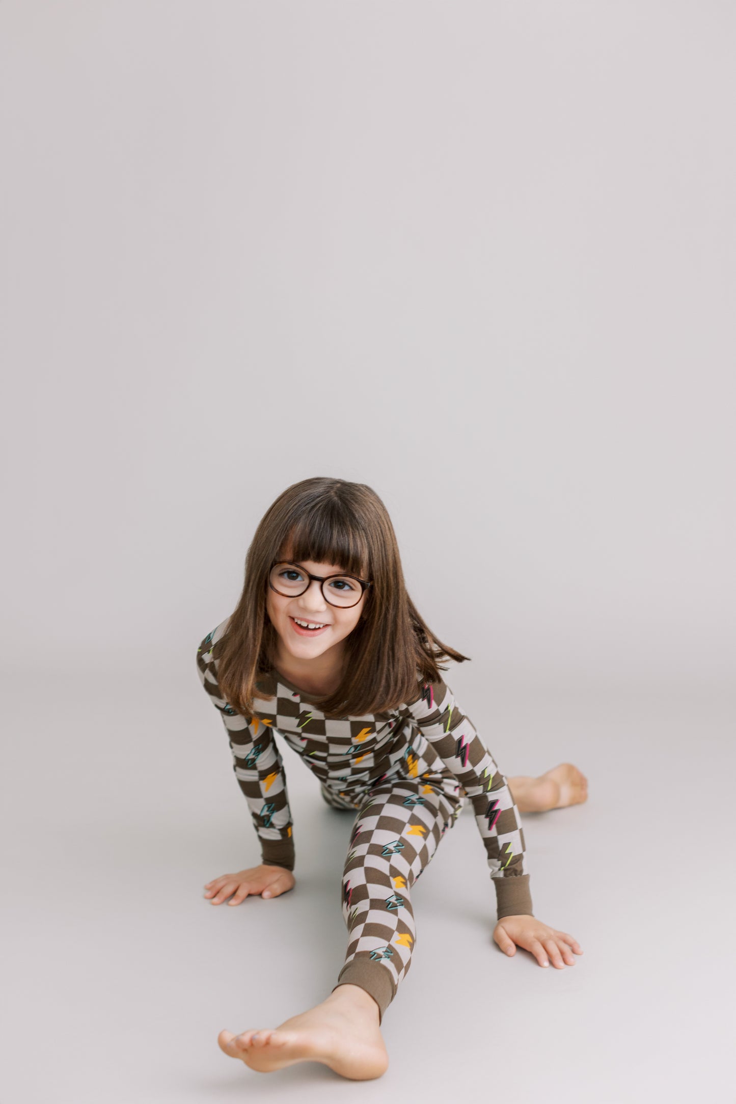 Two Piece Pajama Set: Checkered with Lightning Bolts