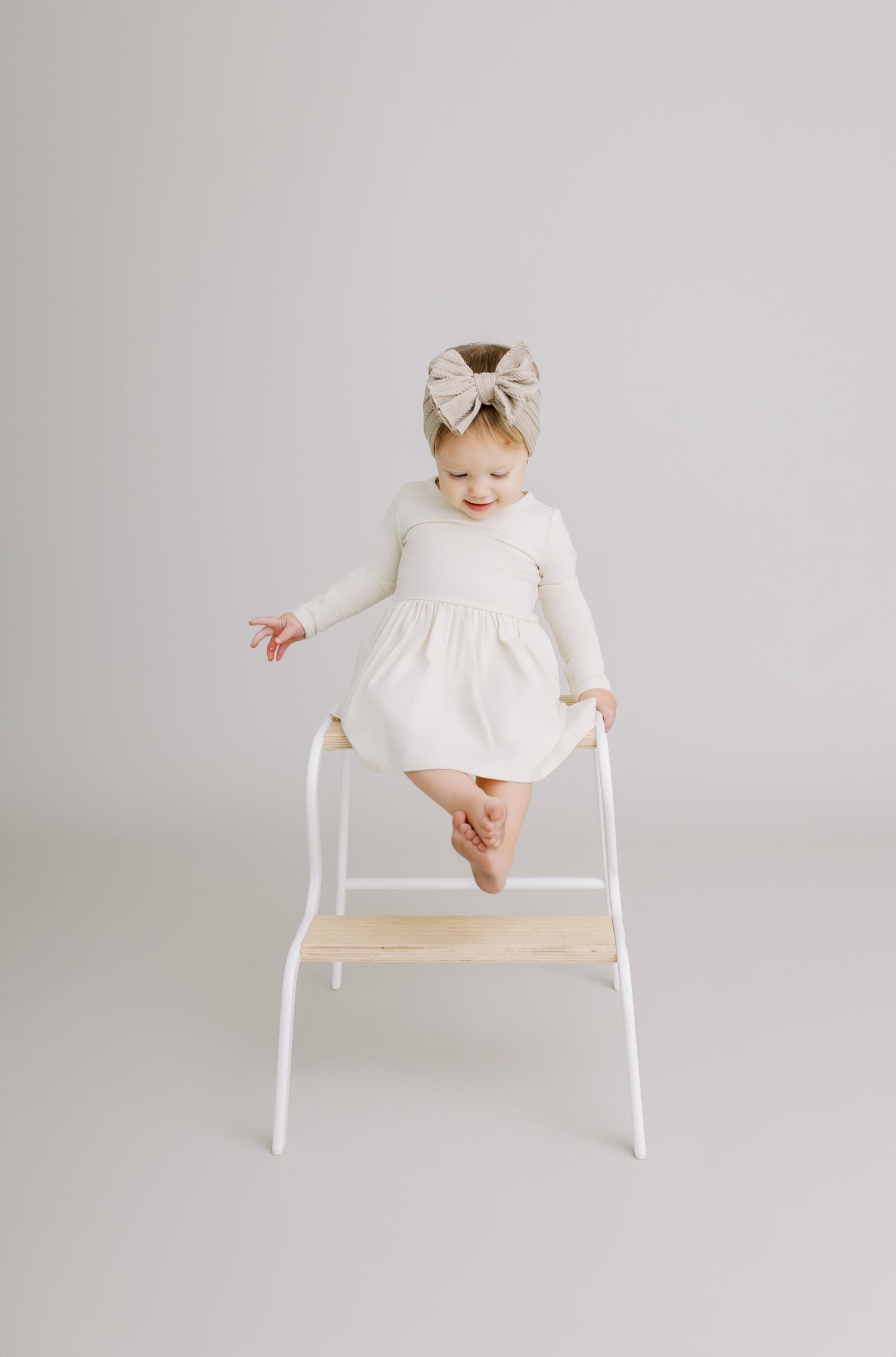 Long Sleeve Onesie Dress - Almond Milk