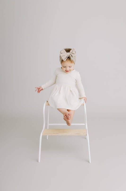 Long Sleeve Onesie Dress - Almond Milk