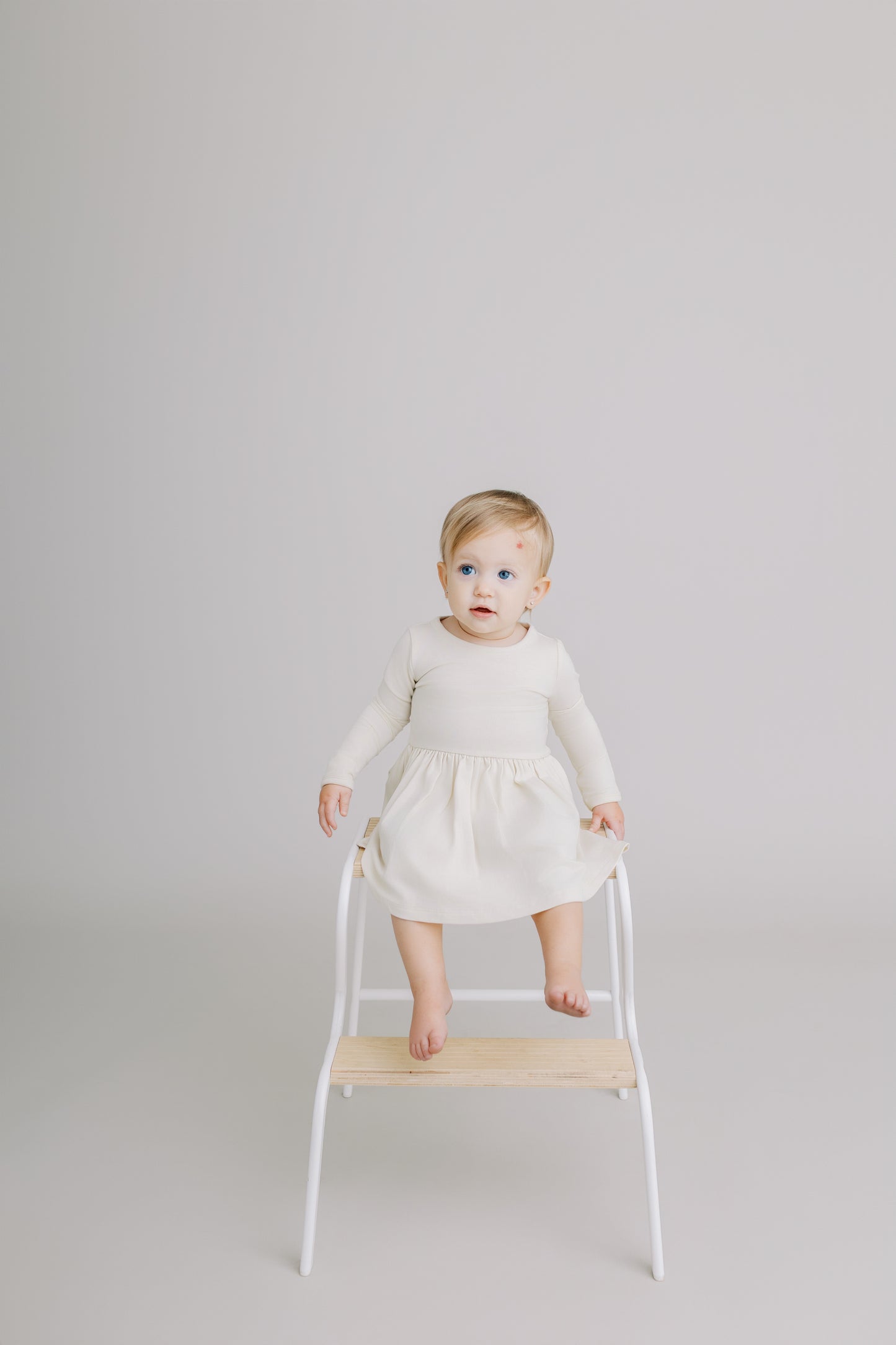 Long Sleeve Onesie Dress - Almond Milk