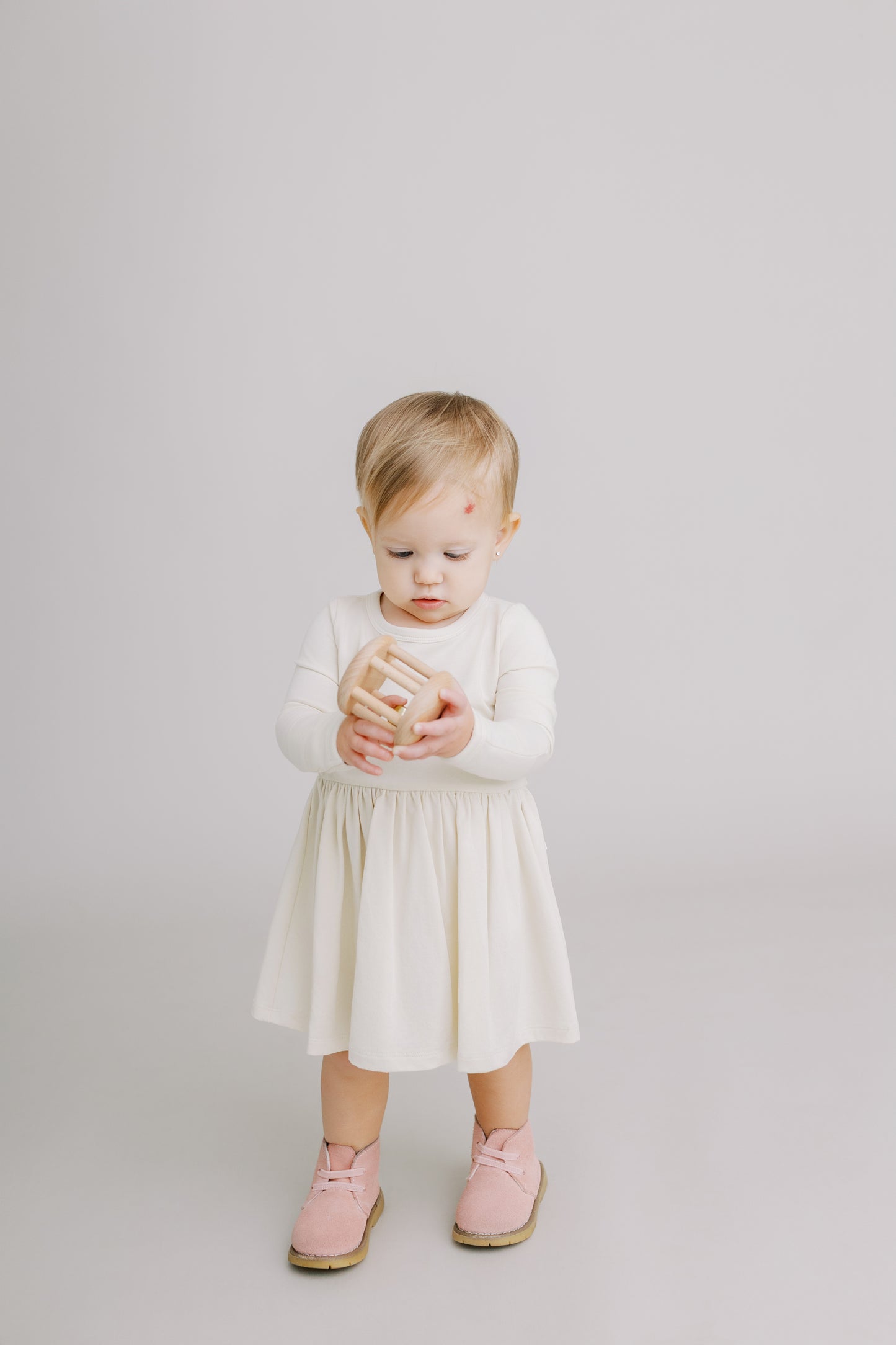 Long Sleeve Onesie Dress - Almond Milk