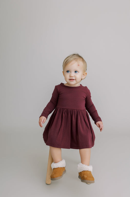 Long Sleeve Onesie Dress - Italian Plum