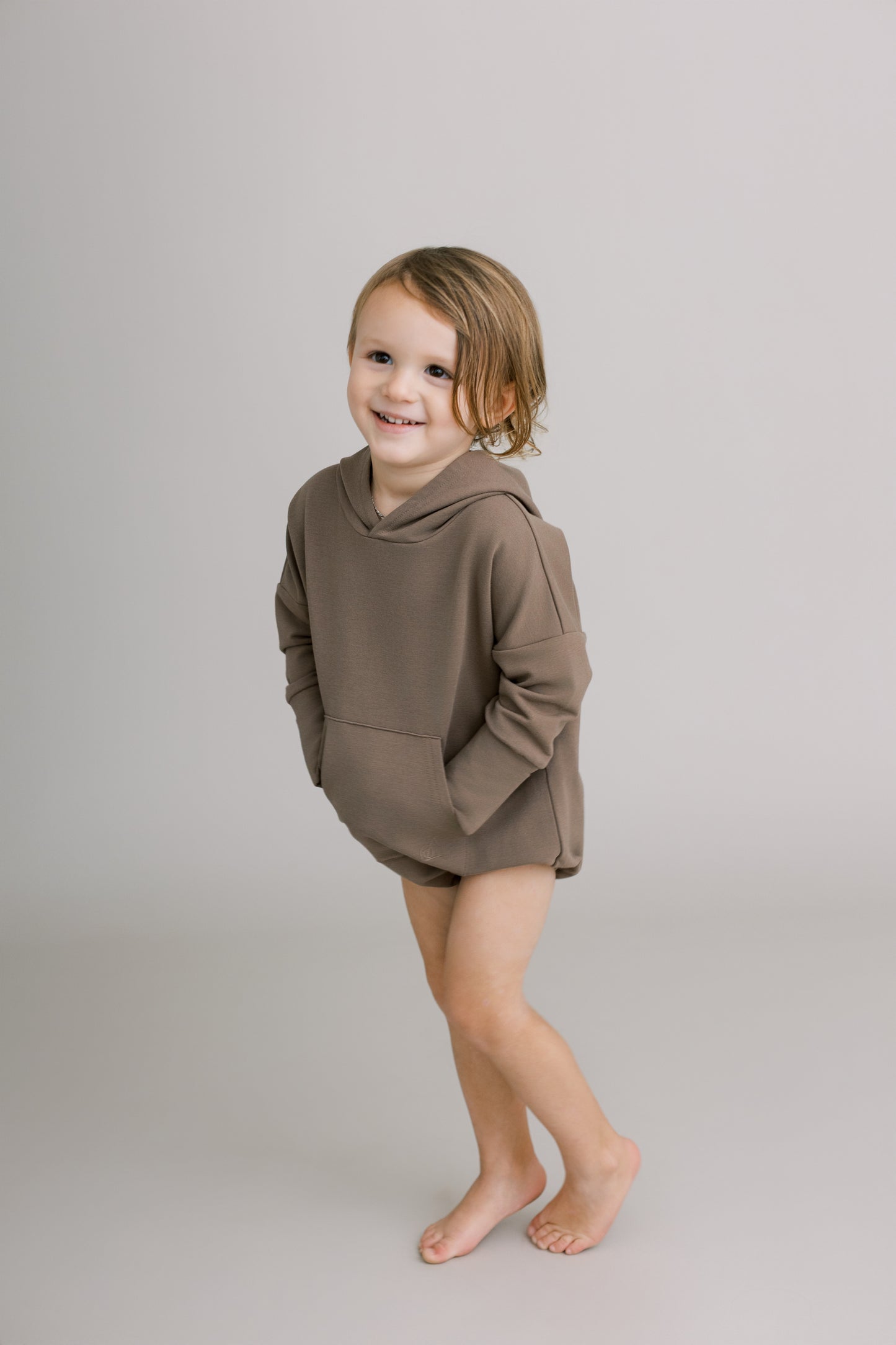 Hooded Bubble Romper - Coffee