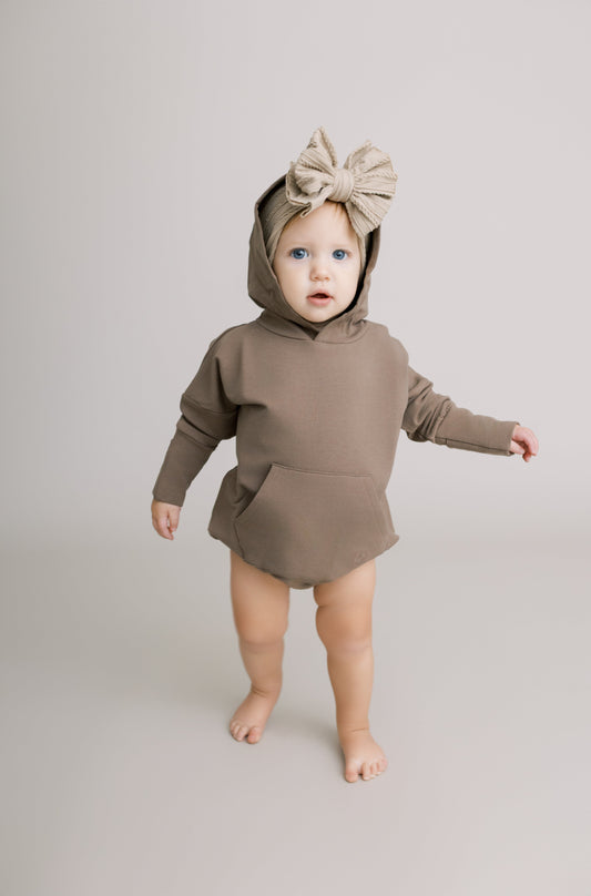 Hooded Bubble Romper - Coffee