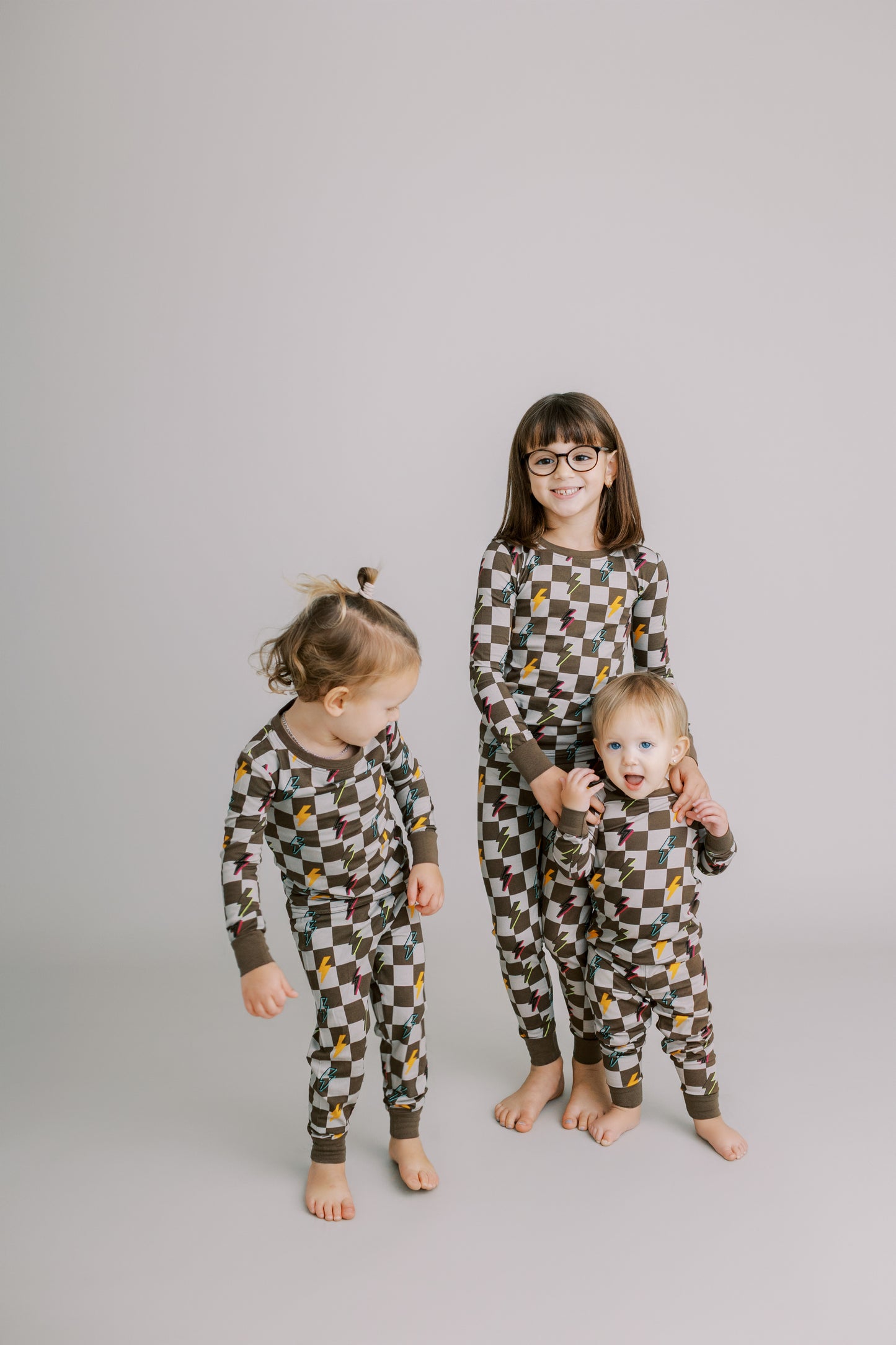 Two Piece Pajama Set: Checkered with Lightning Bolts