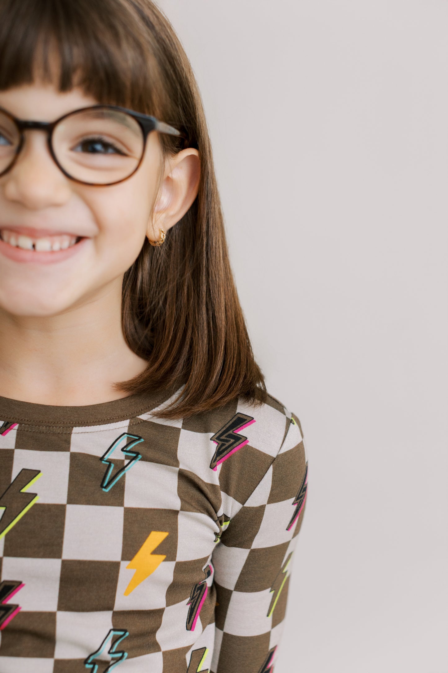 Two Piece Pajama Set: Checkered with Lightning Bolts