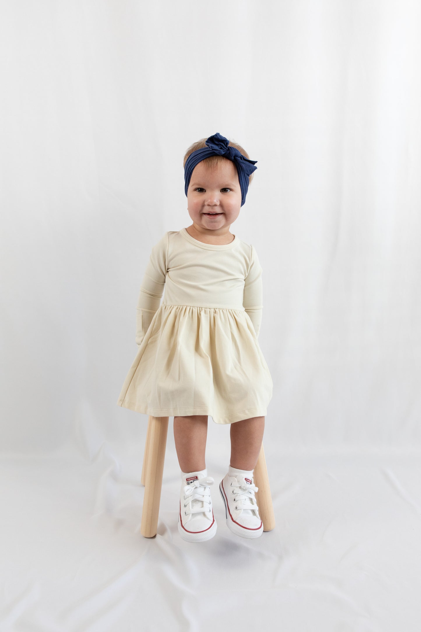 Long Sleeve Onesie Dress - Almond Milk