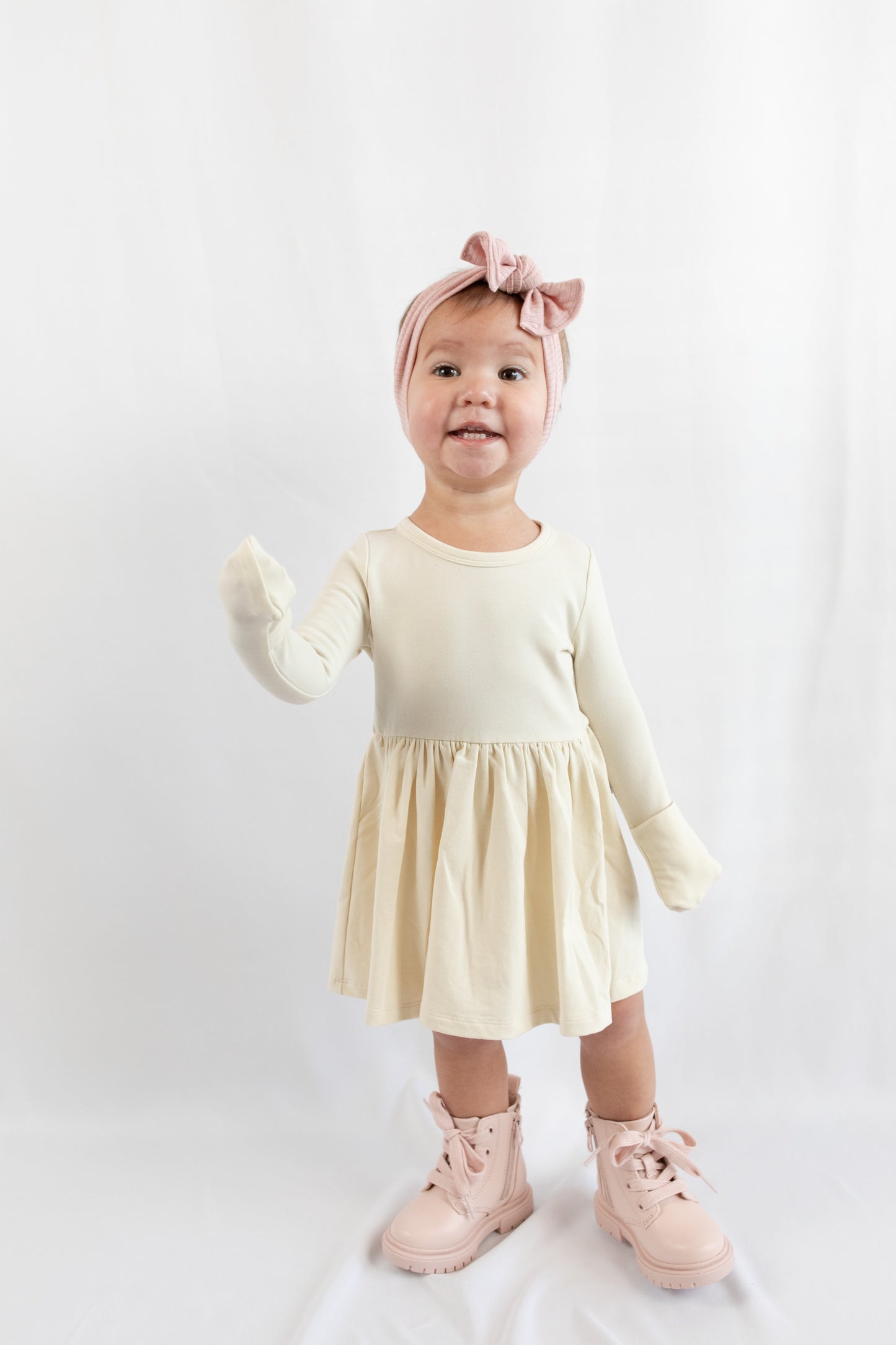 Long Sleeve Onesie Dress - Almond Milk
